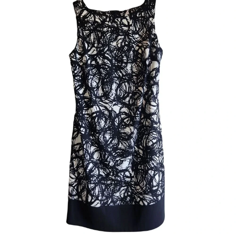 AB Studio Womens 8 Dress Black White Print Whimsy Goth Sleèveless Comfort Casual